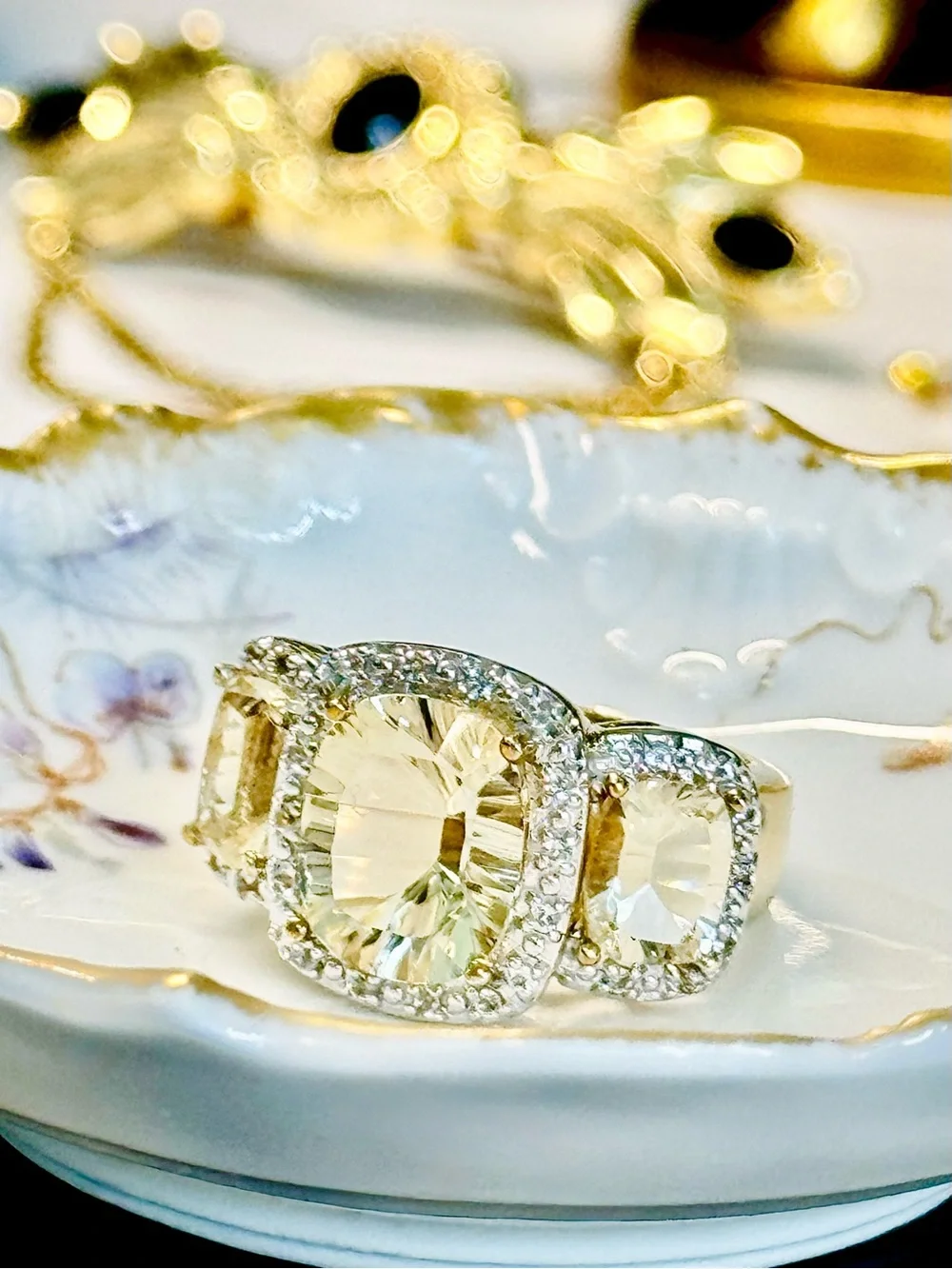 RETIRED Ross-Simons Champagne Citrine 18K Gold Vermeil 925 Halo Ring (7)